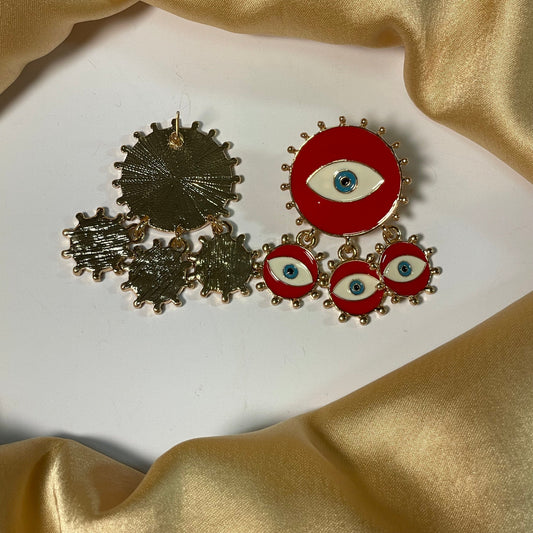 Cute Gold-Plated Red Evil Eye Drop Earrings - DropShp