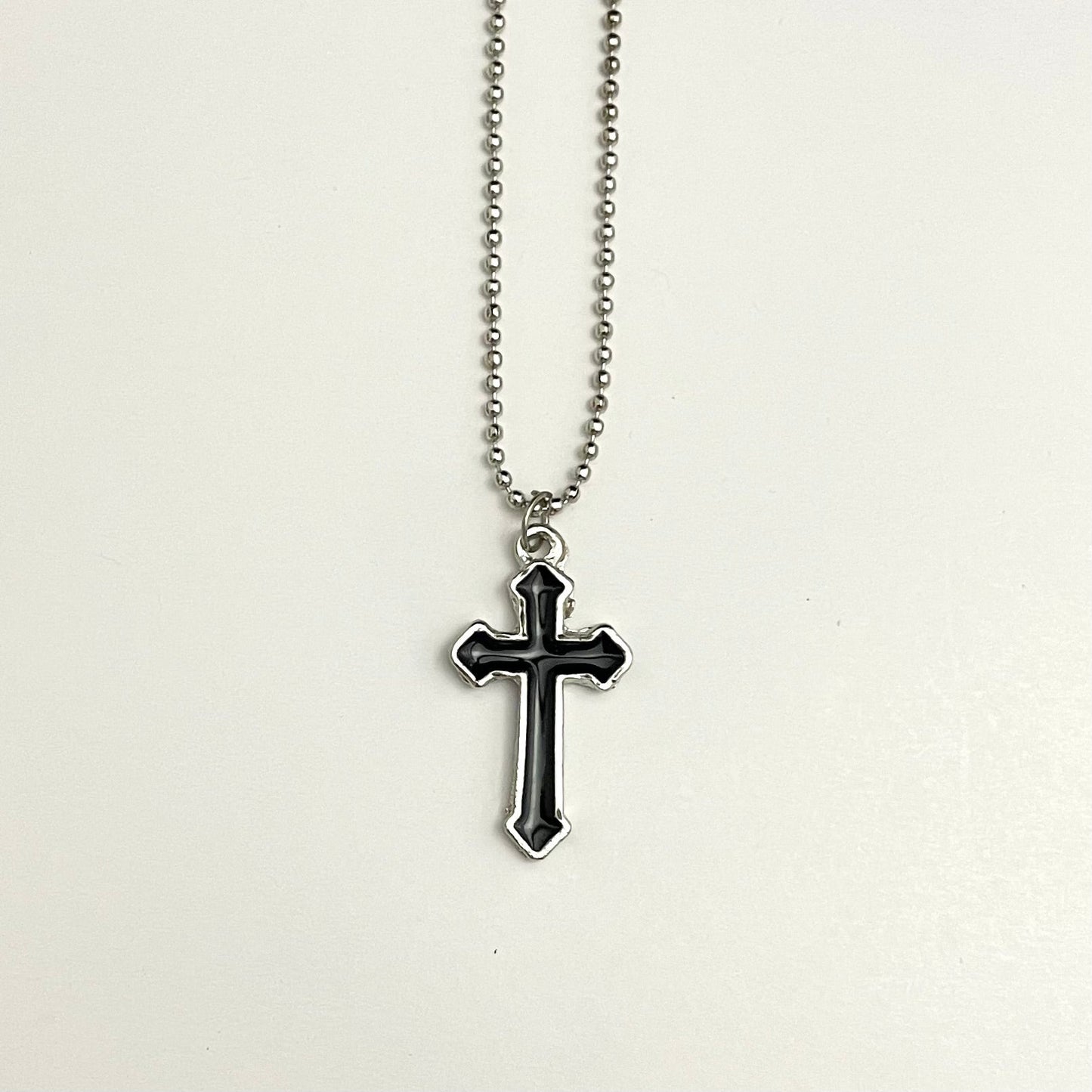Black Cross Pendant Charm Necklace For Boys With Ball Chain - DropShp