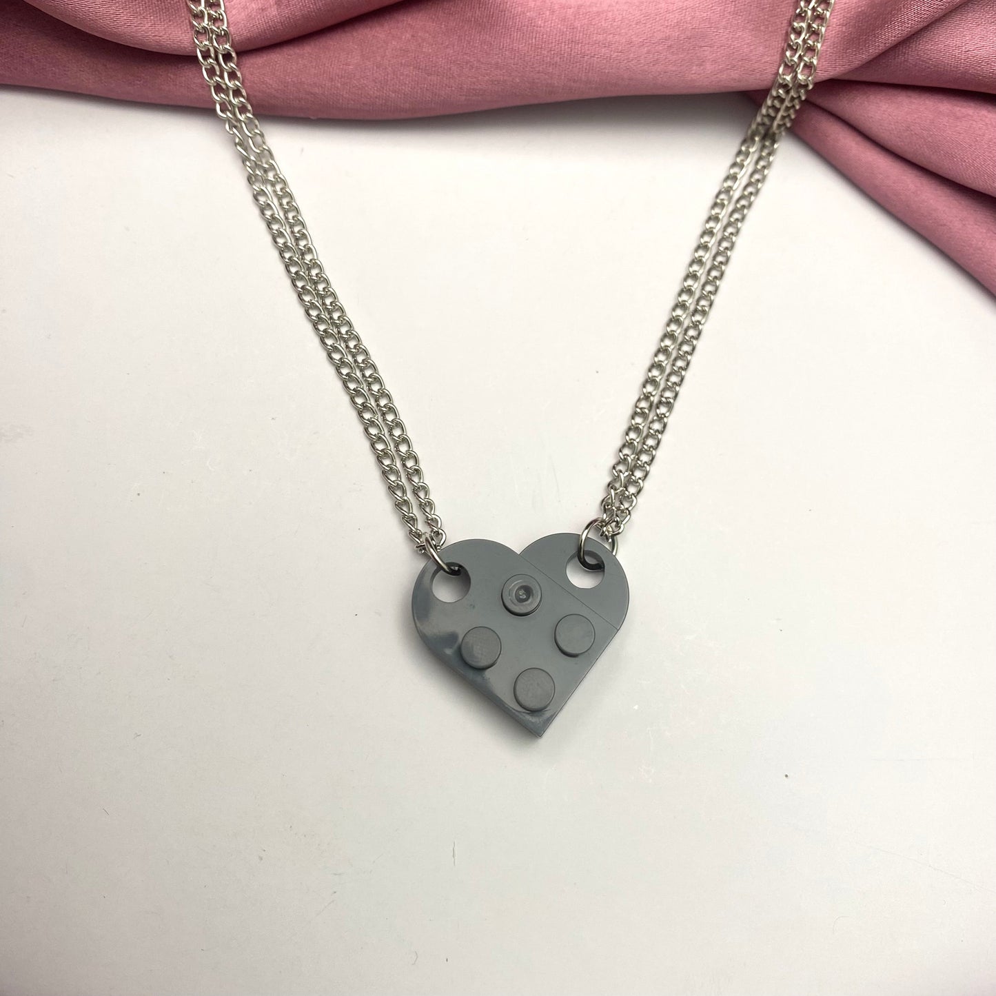 Grey Heart Shape Brick Lego Couple Necklace - DropShp