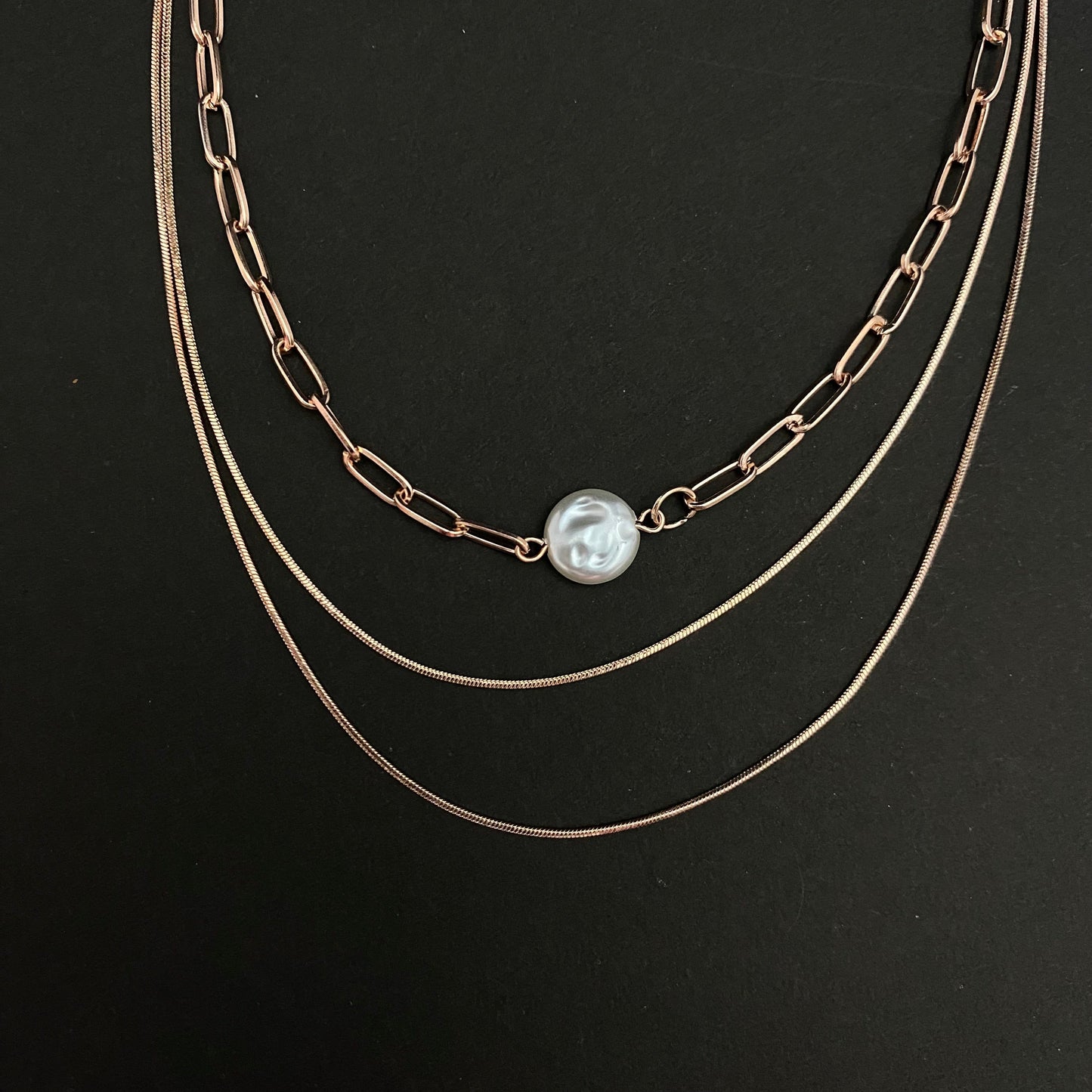 Triple Layered Rosegold Chain Necklace - DropShp