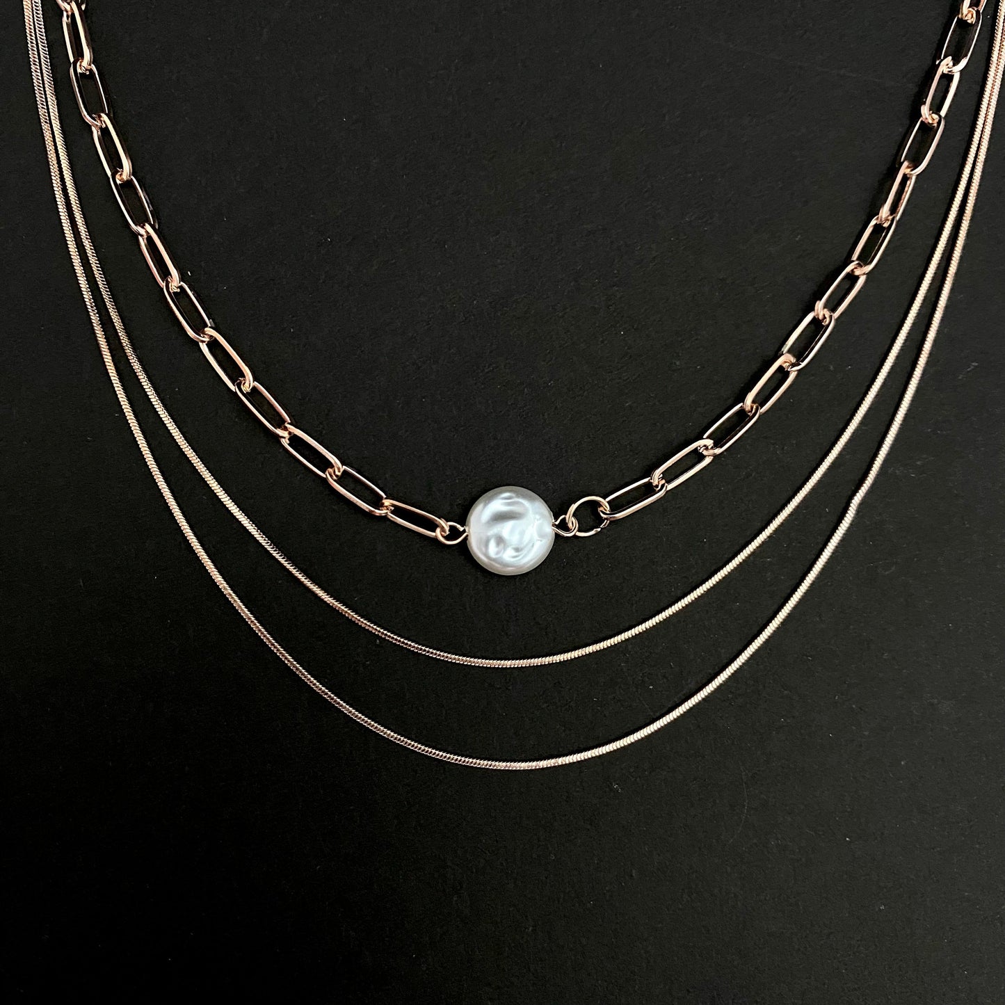 Triple Layered Rosegold Chain Necklace - DropShp