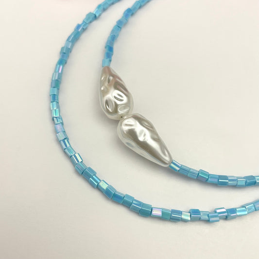 Adjustable Layered Sky Blue Y2K Glass Beads Choker - DropShp