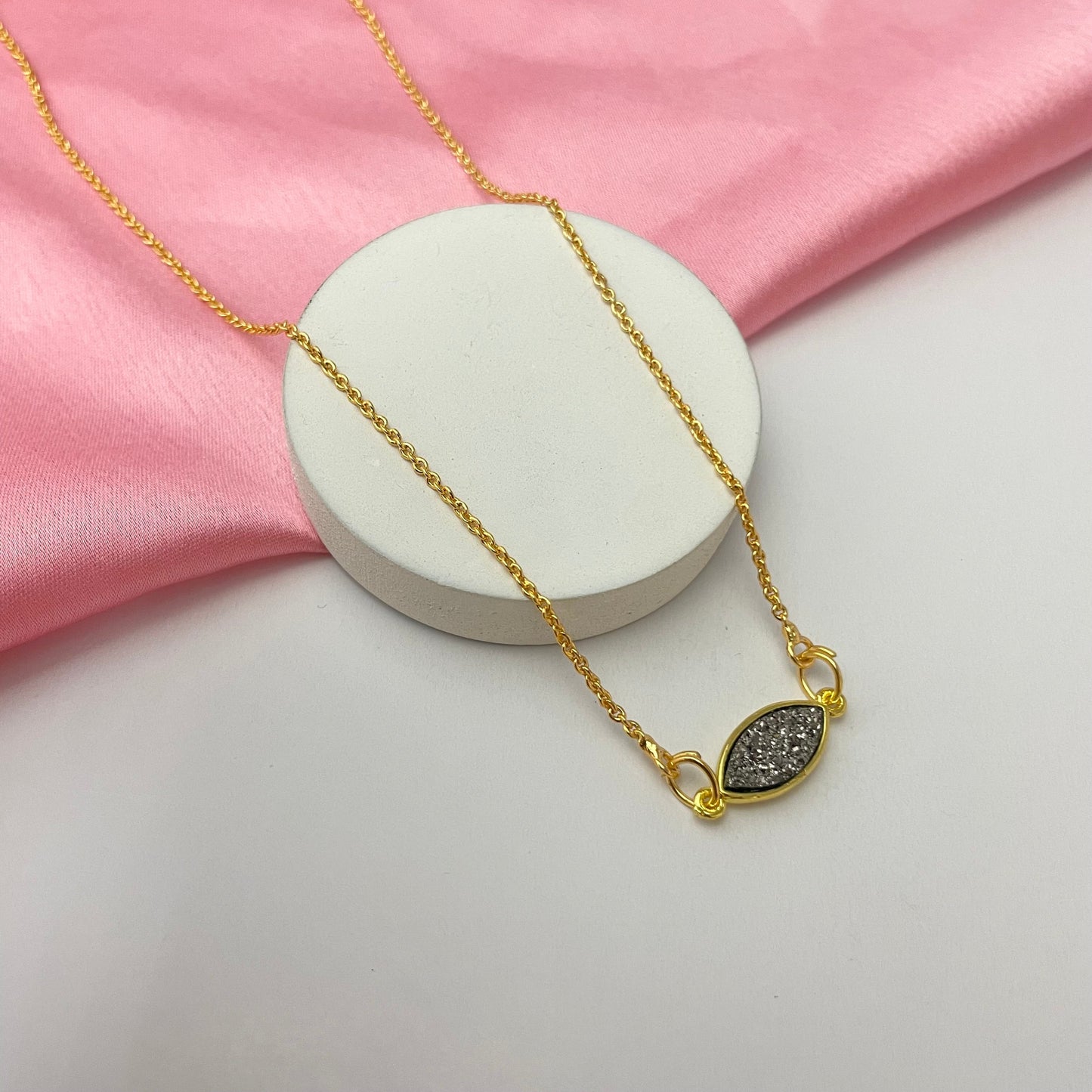 Waterproof Cute Grey Charcoal Druzy Necklace Perfect for Dailywear - DropShp