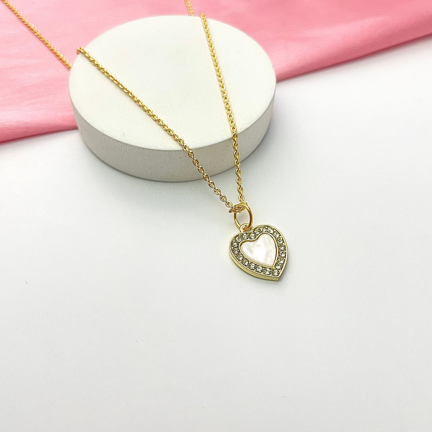 Waterproof Stone Studded Heart Charm Necklace - DropShp