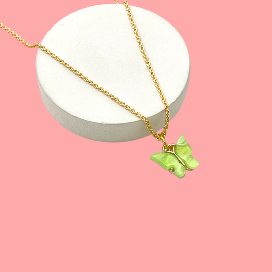 Light Green Acrylic Butterfly Necklace (Golden) - DropShp