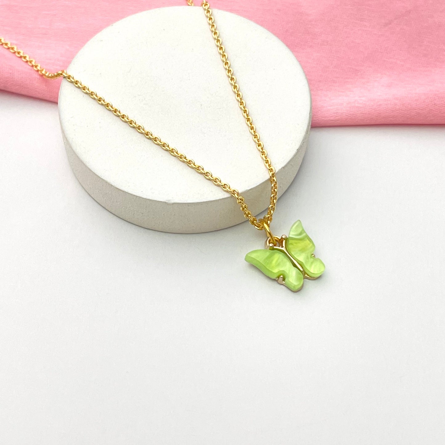 Light Green Acrylic Butterfly Necklace (Golden) - DropShp