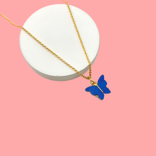 Dark Blue Acrylic Butterfly Necklace (Golden) - DropShp