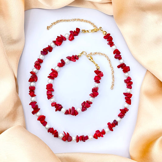 Adjustable Unique Red Uncut Stone Choker & Bracelet Combo Perfect For Dailywear - DropShp