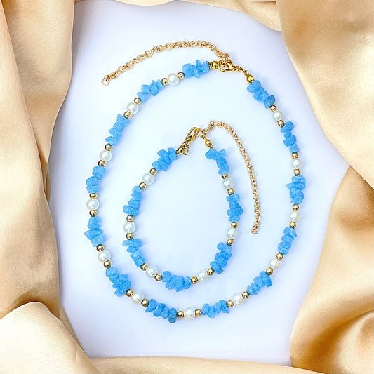 Adjustable Unique Blue Uncut Stone Choker & Bracelet Combo Perfect For Dailywear - DropShp