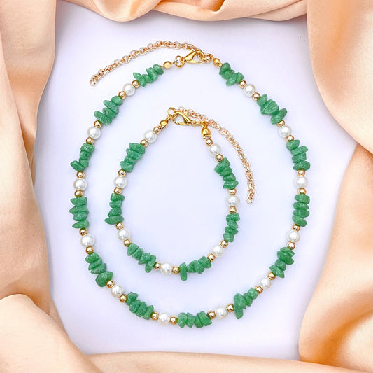 Adjustable Unique Green Uncut Stone Choker & Bracelet Combo Perfect For Dailywear - DropShp