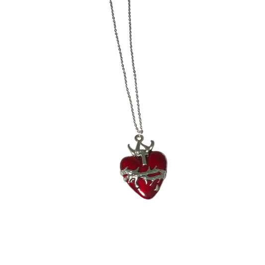 Gothic Red Stainless Steel Heart Charm Necklace - DropShp