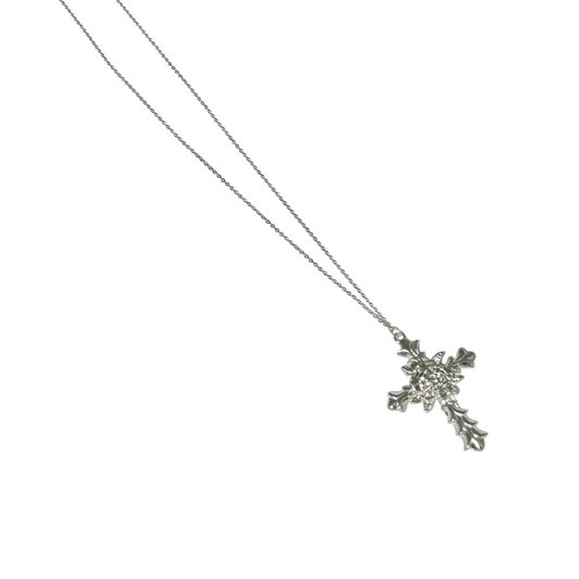 Gift For Valentine's Day Silver Cross With Flower Designed Necklace - DropShp
