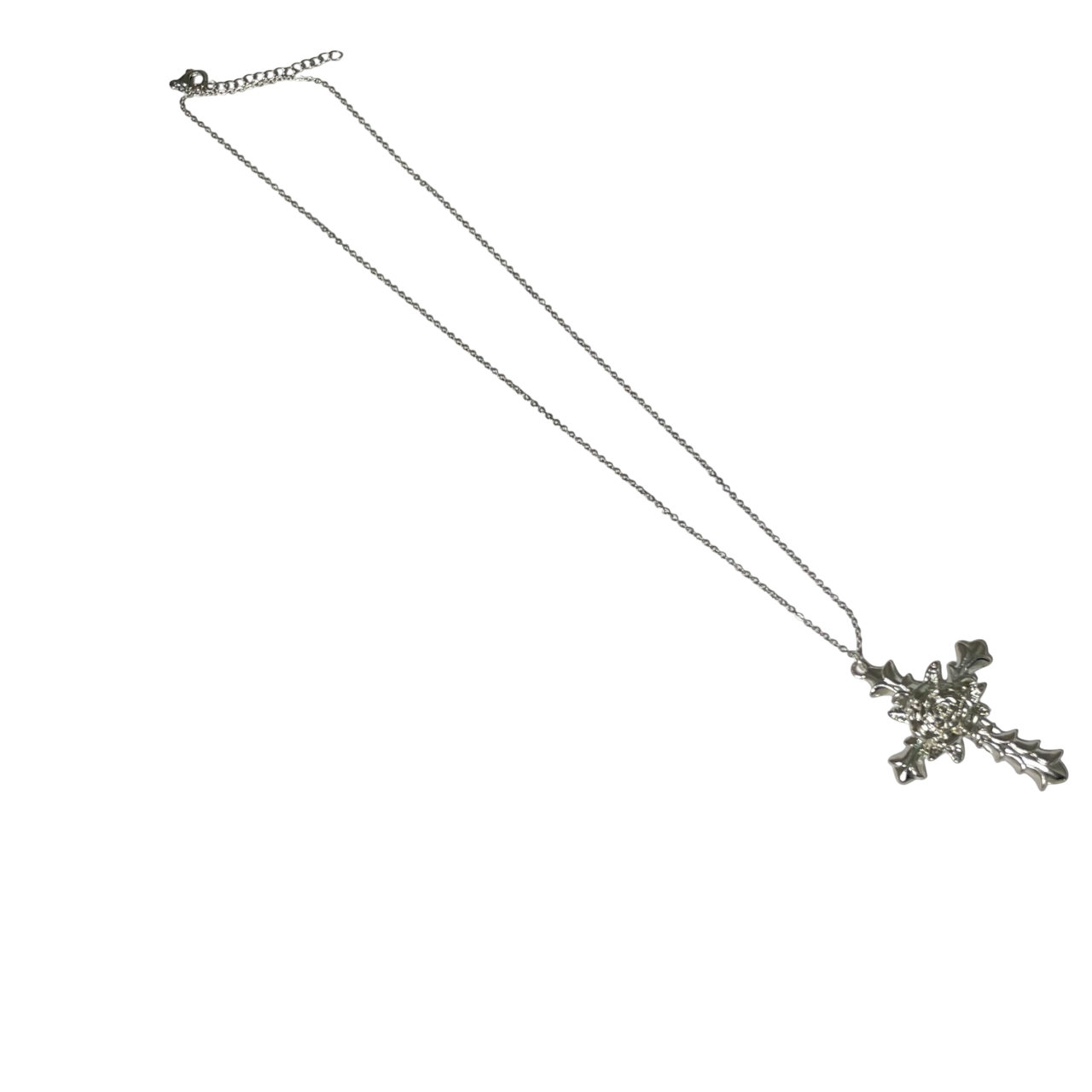 Gift For Valentine's Day Silver Cross With Flower Designed Necklace - DropShp