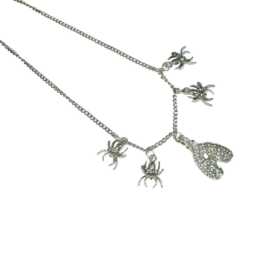 Gift For Valentine's Day Silver Stone Studded A Initial With Spider Charm Necklace - DropShp