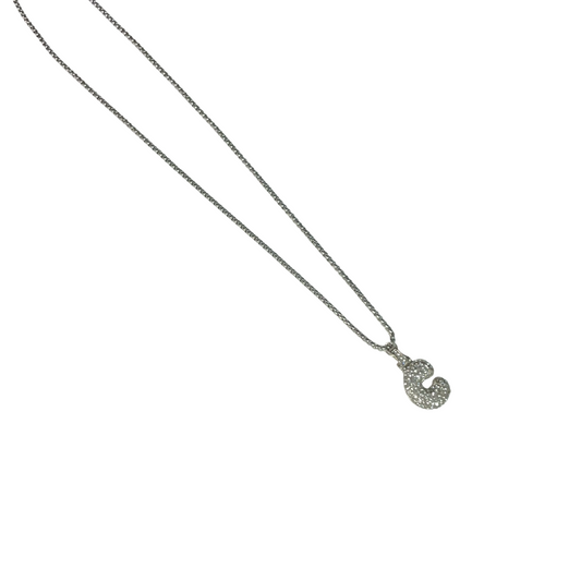 Gift For Valentine's Day Silver Stone Studded C Initial Necklace - DropShp