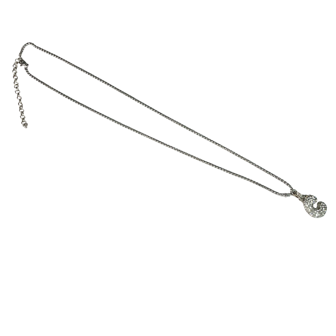 Gift For Valentine's Day Silver Stone Studded C Initial Necklace - DropShp