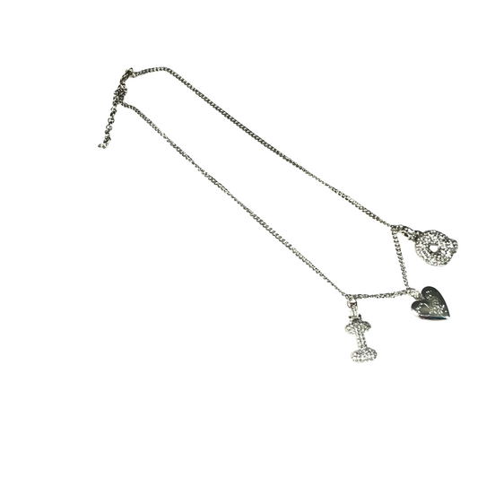 Gift For Valentine's Day Silver Stone Studded I Q Initial With Heart Charm Necklace - DropShp