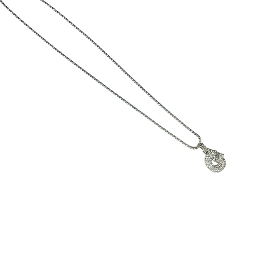 Gift For Valentine's Day Silver Stone Studded G Initial Necklace - DropShp