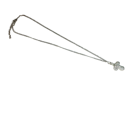 Gift For Valentine's Day Silver Stone Studded T Initial Necklace - DropShp