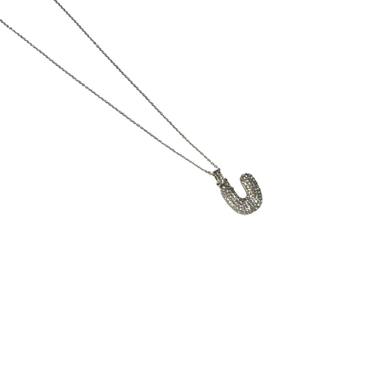 Gift For Valentine's Day Silver Stone Studded U Initial Necklace - DropShp