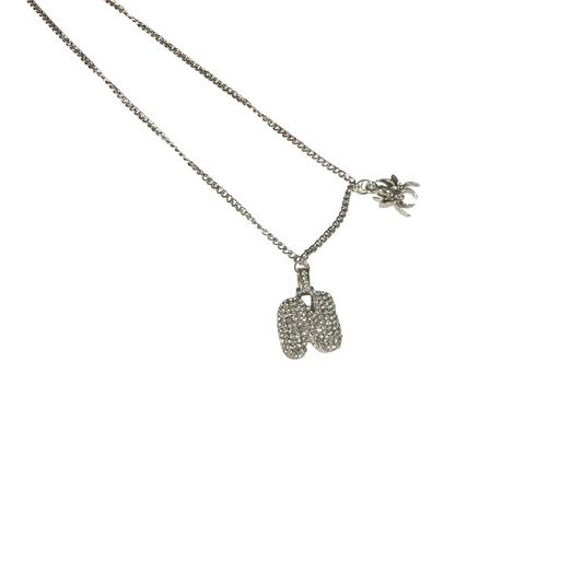 Gift For Valentine's Day Silver Stone Studded N Initial With Spider Charm Necklace - DropShp