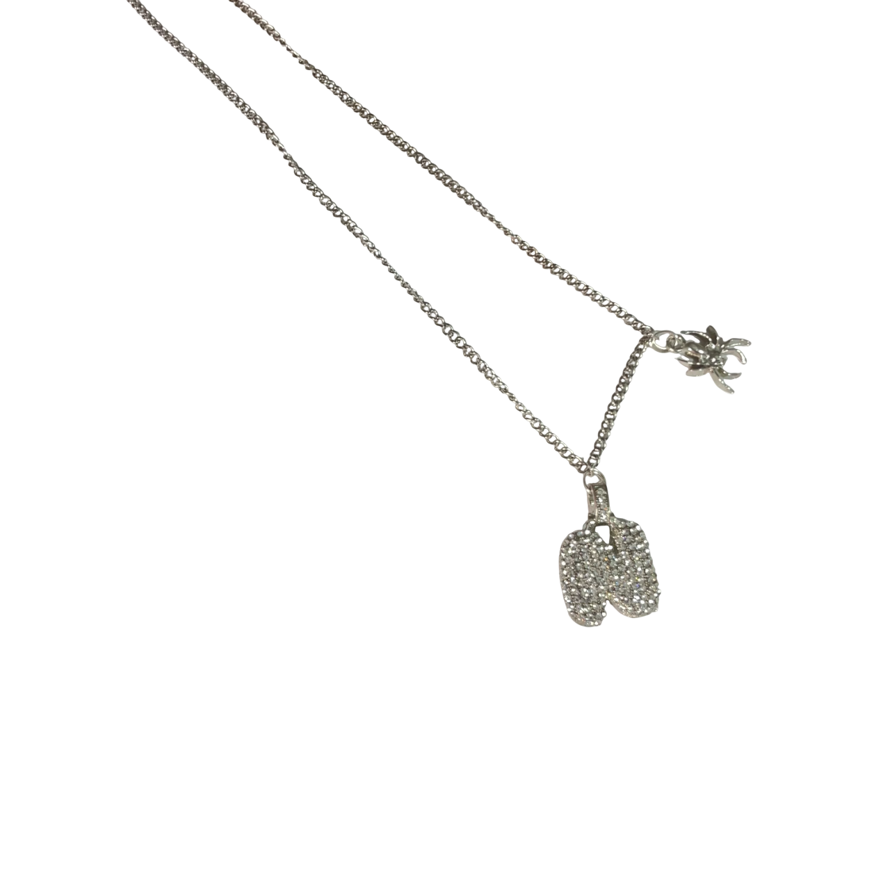 Gift For Valentine's Day Silver Stone Studded N Initial With Spider Charm Necklace - DropShp
