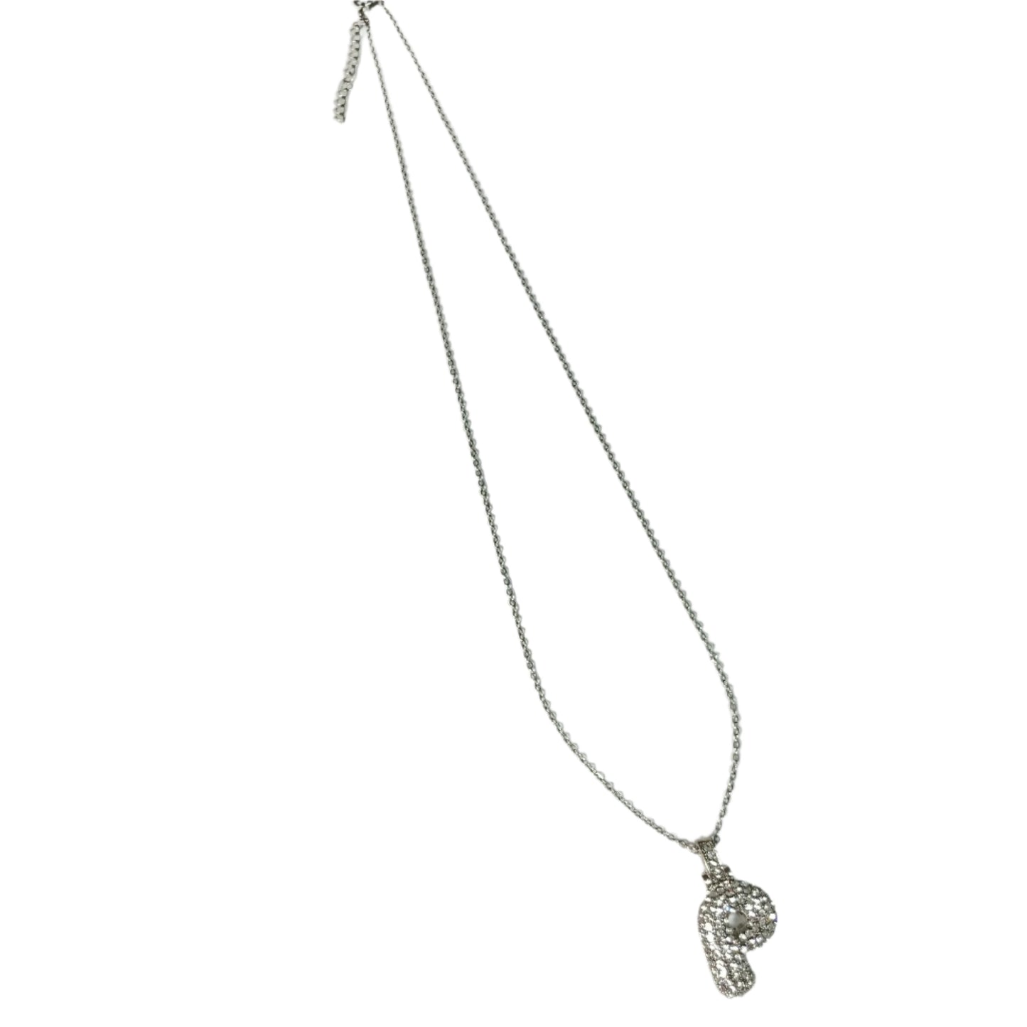 Gift For Valentine's Day Silver Stone Studded P Initial Charm Necklace - DropShp