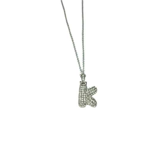 Gift For Valentine's Day Silver Stone Studded K Initial Charm Necklace - DropShp