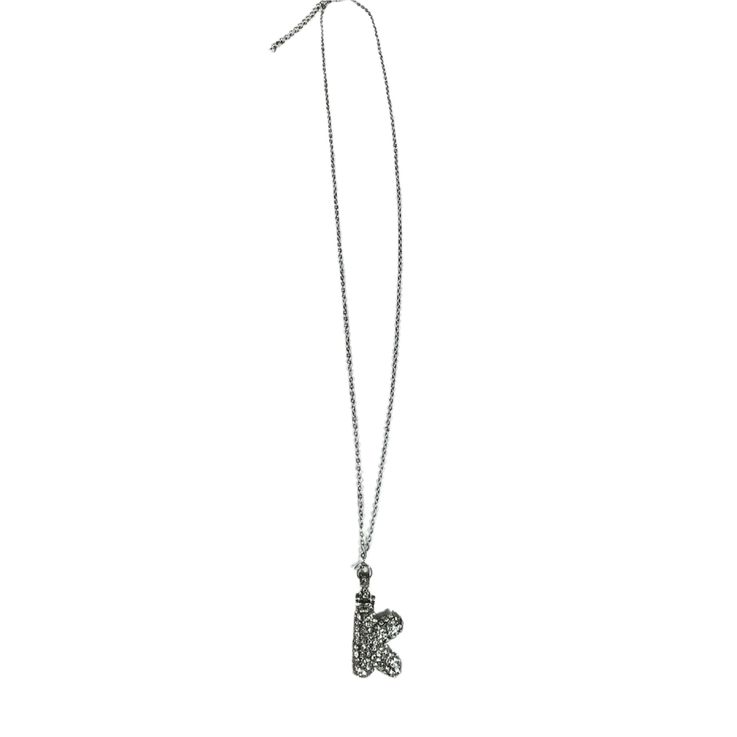 Gift For Valentine's Day Silver Stone Studded K Initial Charm Necklace - DropShp