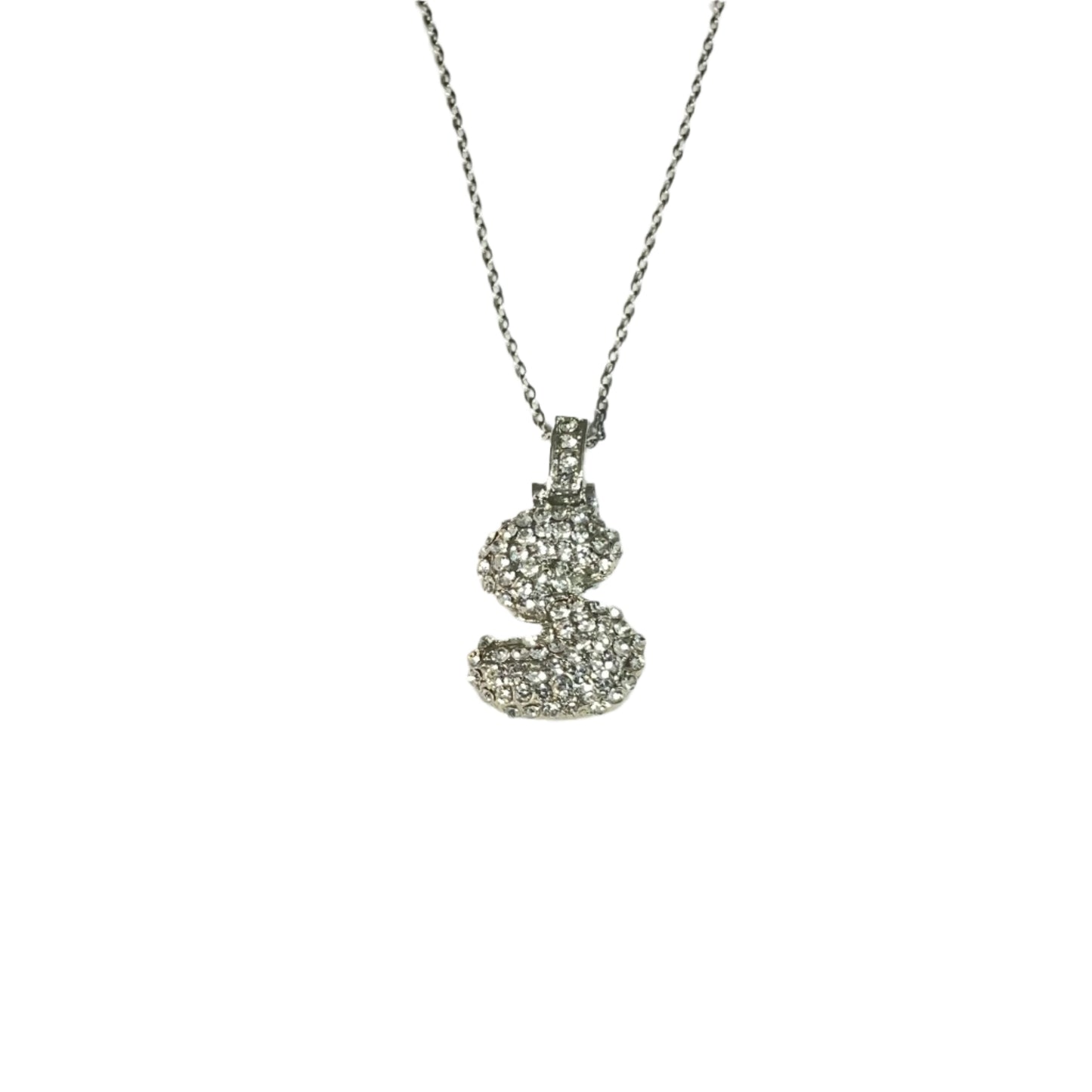 Gift For Valentine's Day Silver Stone Studded S Initial Charm Necklace - DropShp