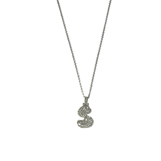 Gift For Valentine's Day Silver Stone Studded S Initial Charm Necklace - DropShp