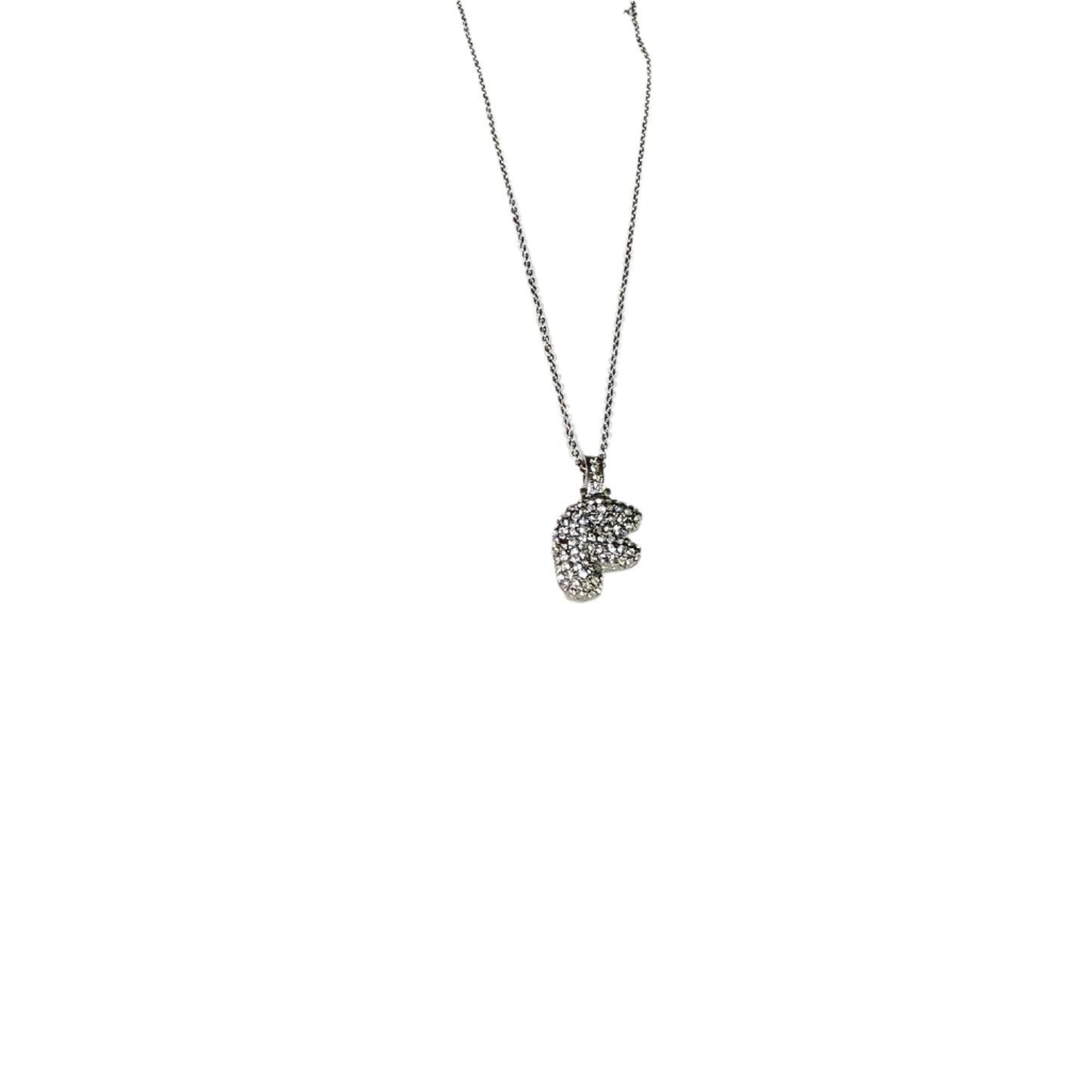 Gift For Valentine's Day Silver Stone Studded F Initial Charm Necklace - DropShp