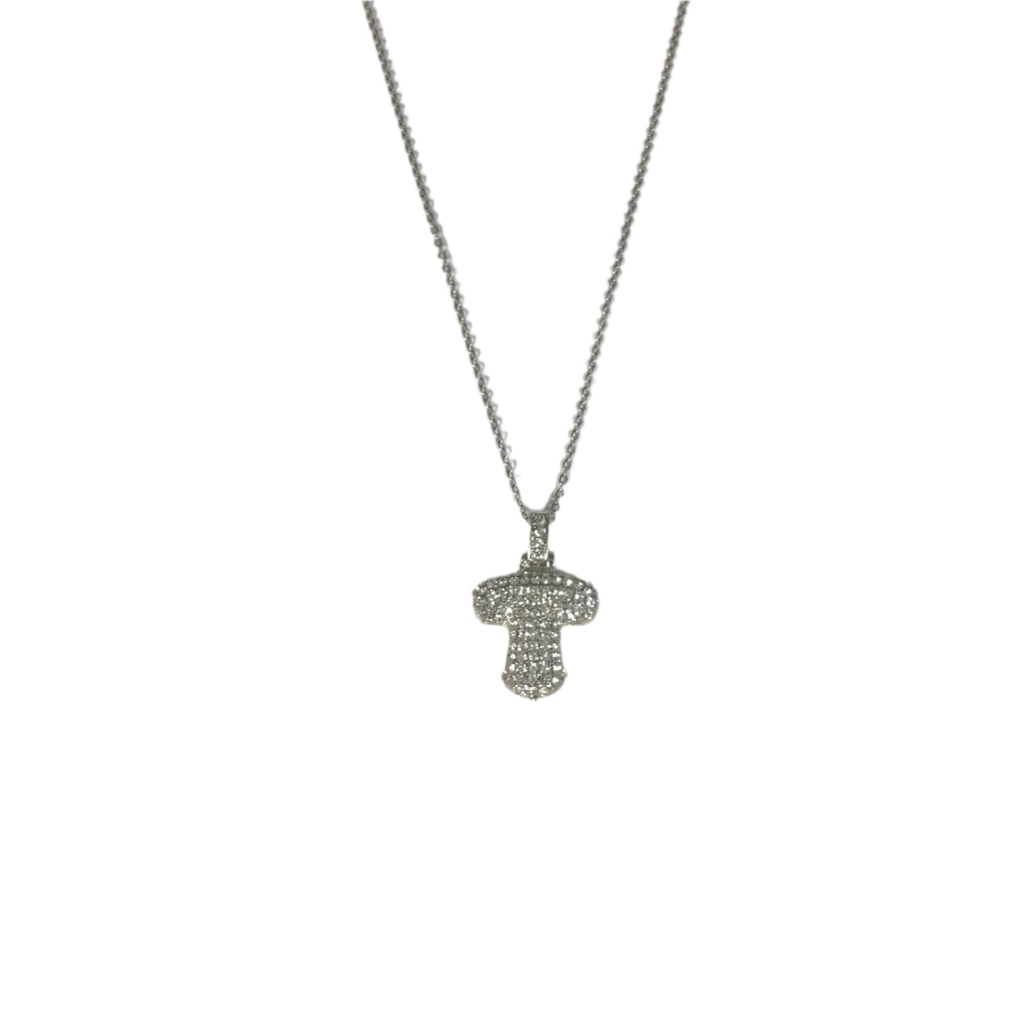 Gift For Valentine's Day Silver Stone Studded T Initial Charm Necklace - DropShp