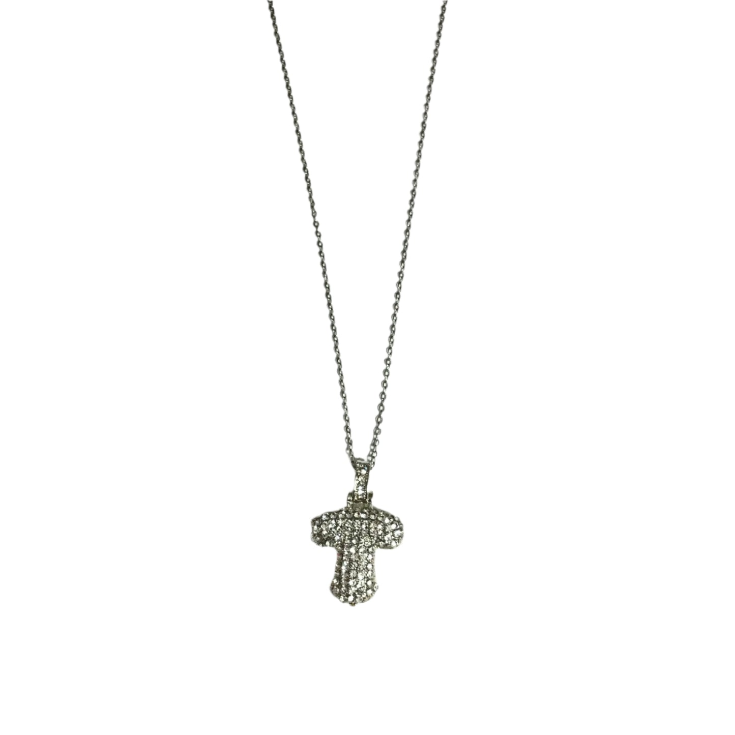 Gift For Valentine's Day Silver Stone Studded T Initial Charm Necklace - DropShp