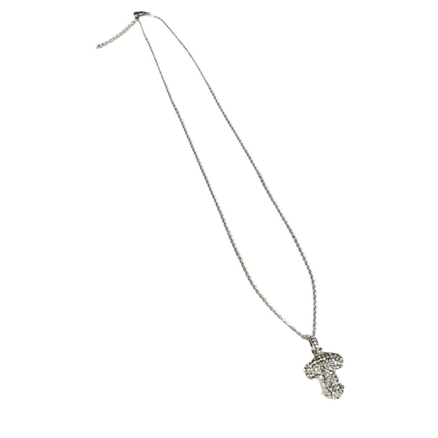 Gift For Valentine's Day Silver Stone Studded T Initial Charm Necklace - DropShp
