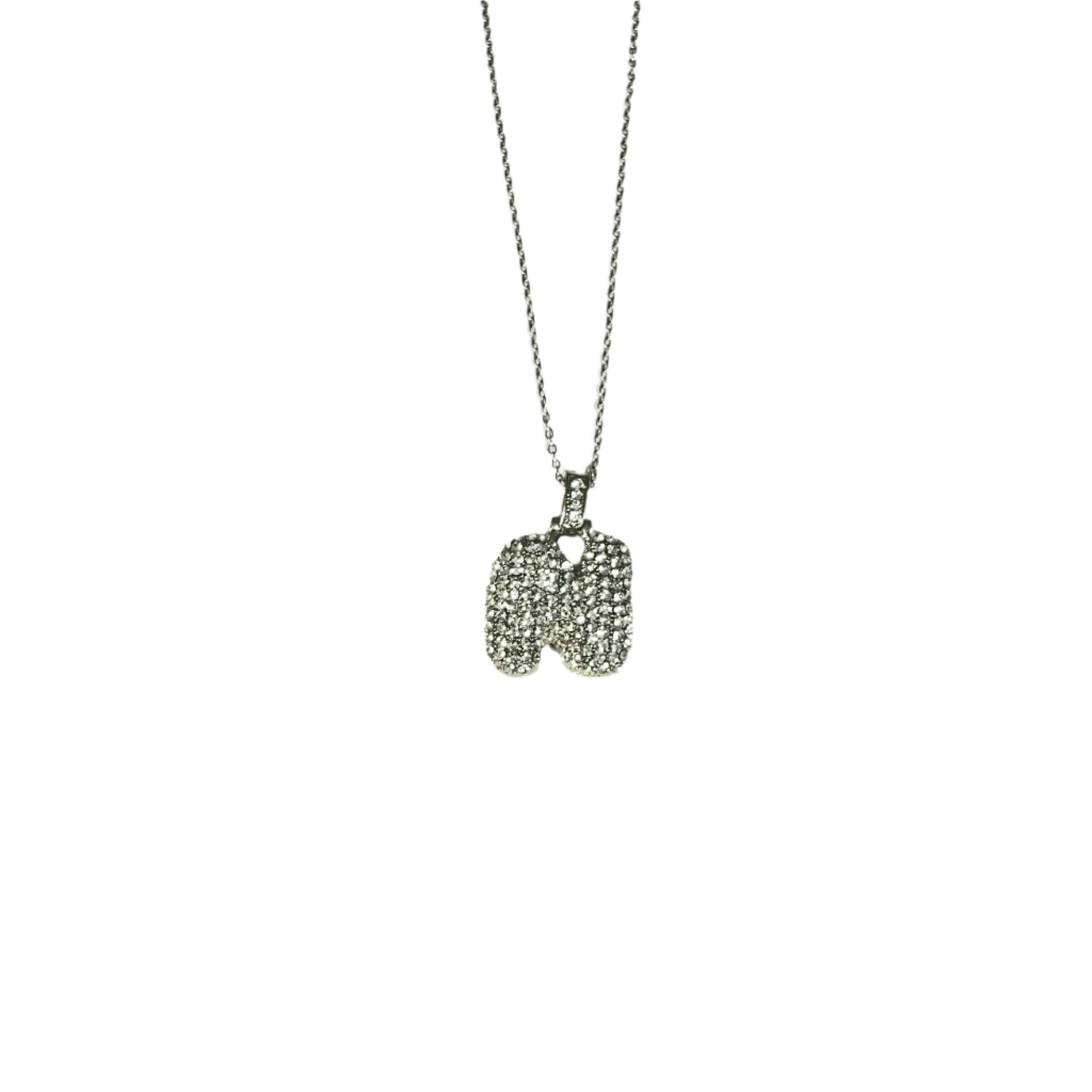 Gift For Valentine's Day Silver Stone Studded N Initial Necklace - DropShp