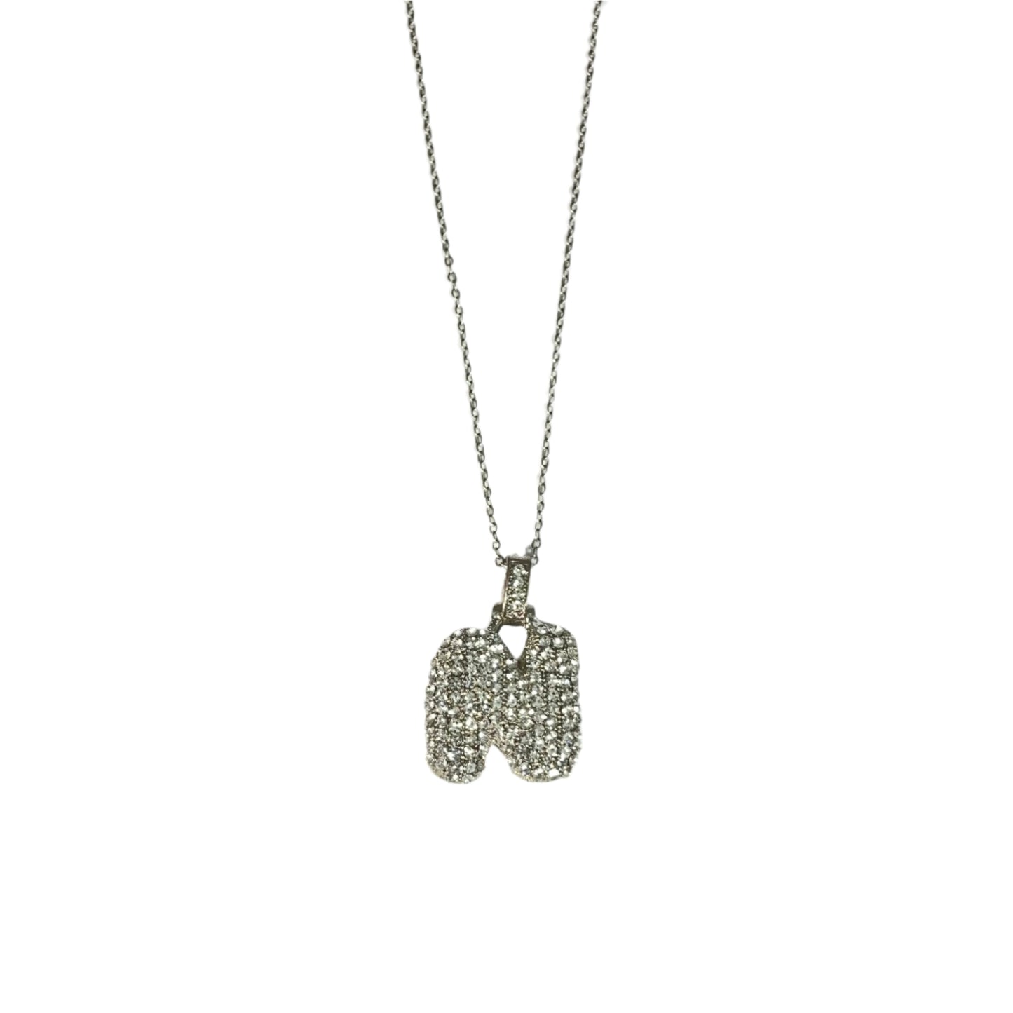 Gift For Valentine's Day Silver Stone Studded N Initial Necklace - DropShp