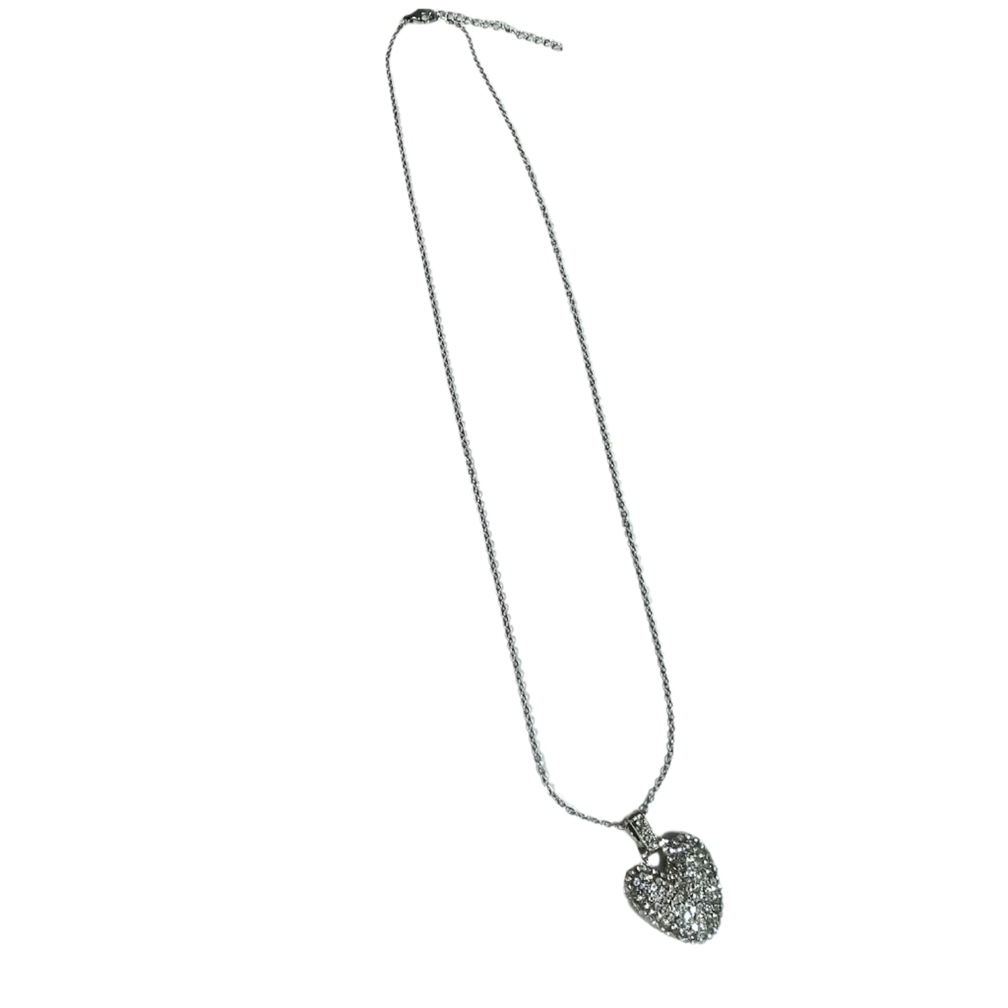 Gift For Valentine's Day Silver Stone Studded Heart Charm Necklace - DropShp