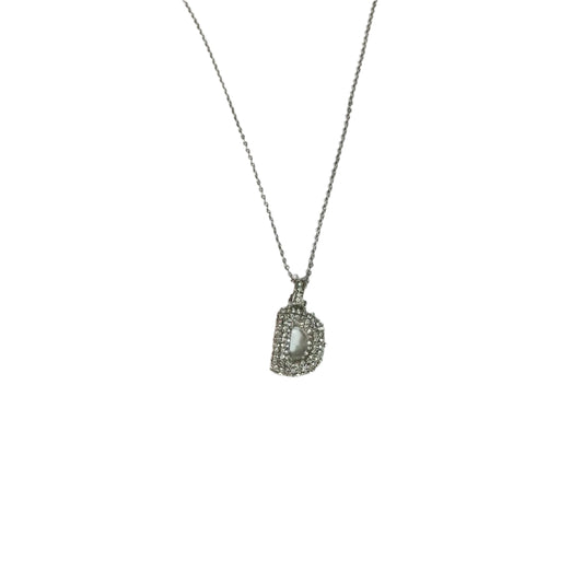 Gift For Valentine's Day Silver Stone Studded D Initial Necklace - DropShp
