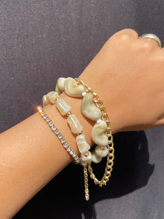 Pack Of 4 Crystal Layered Beaded Bracelets Stack - DropShp