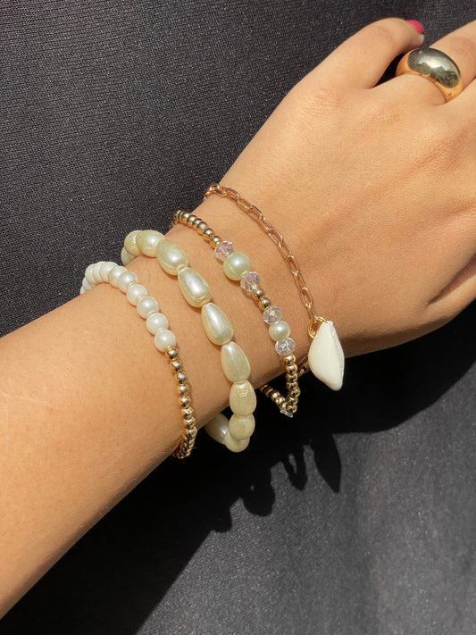 Pack Of 4 Crystal Layered Beaded Bracelets Stack - DropShp