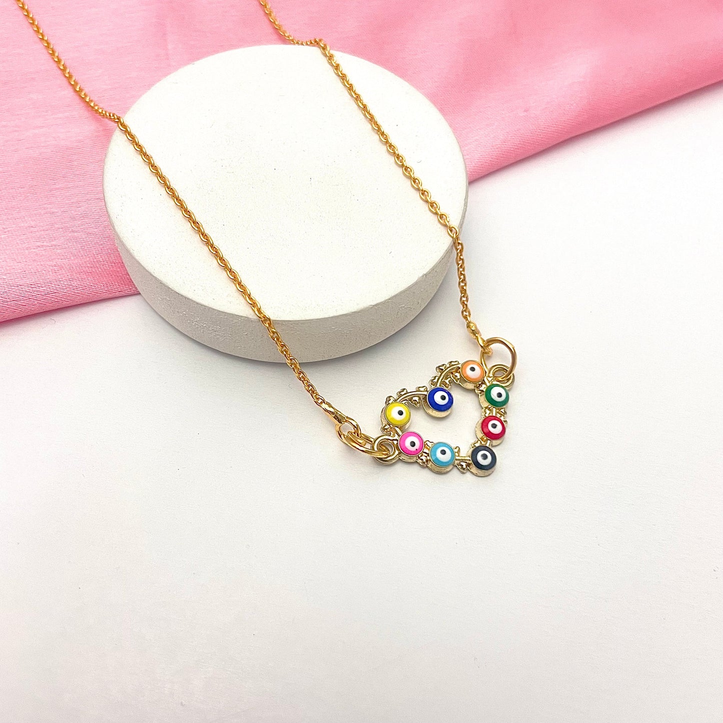 Multicolour Heart Shape Evil Eye Charm Necklace(Waterproof) - DropShp