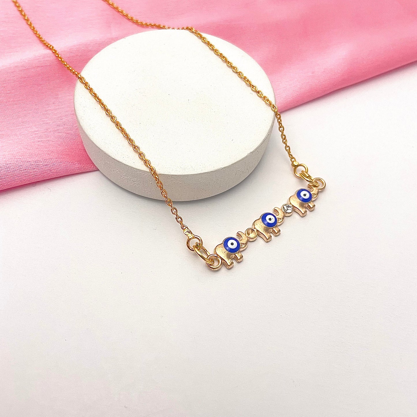 Waterproof Golden Elephant Evil Eye Charm Necklace - DropShp