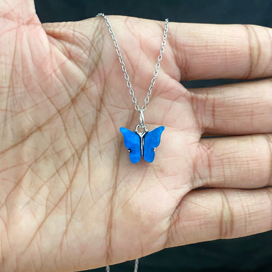Acrylic Butterfly Necklace With Silver Stainless Steel Chain - DropShp