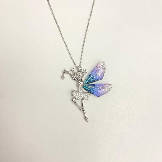 Silver Stainless Steel Fairy Pendant Necklace - DropShp