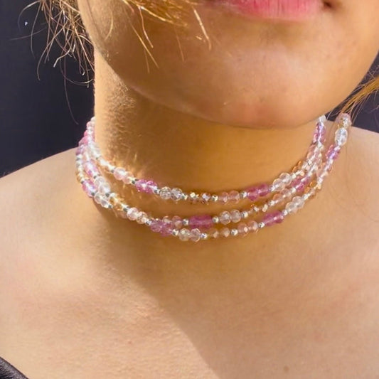 Crystal Beads Scarf Necklace With Shiny Heart Pendant - DropShp