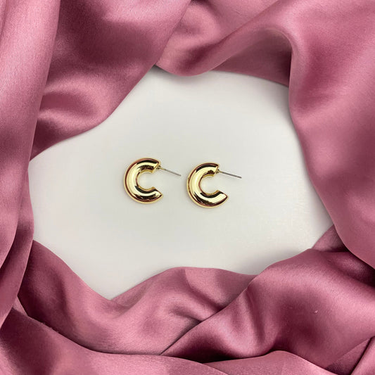 Golden Geometric C Shaped Korean Hoop Earring - DropShp