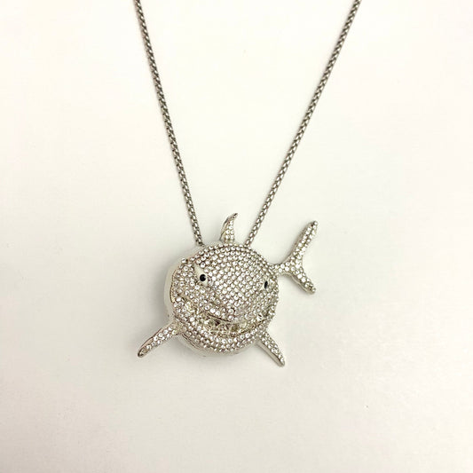 Solid Shark Iced Out Hip Hop Pendant Necklace With Chain - DropShp