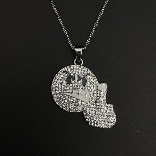 Angry Emoji Middle Finger Iced Out Hip Hop Pendant Necklace With Chain - DropShp