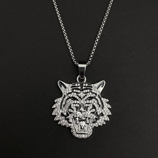 Tiger Head Iced Out Hip Hop Pendant Necklace With Chain - DropShp